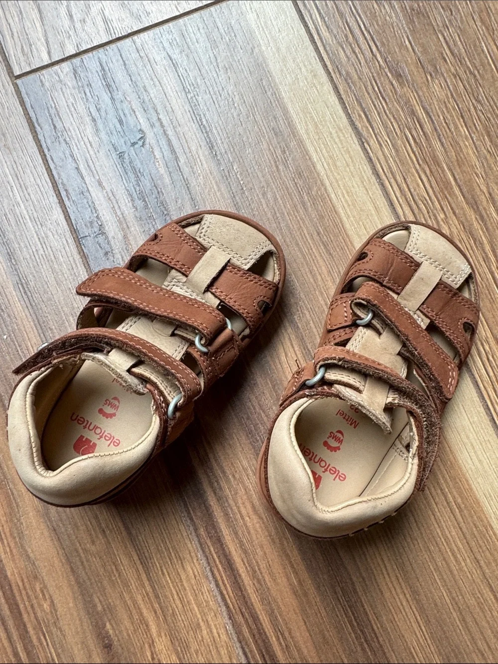 Children's Brown Closed-Toe Sandals with Beige Accent